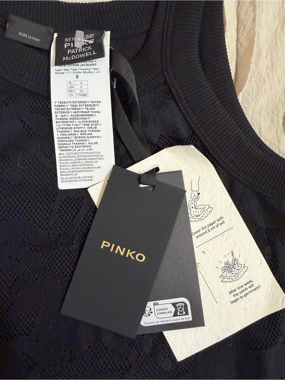 Reimagine Pinko black semi transparent mesh front tank, Size S, NWT - Picture 14 of 14